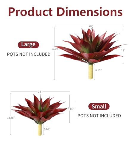 Ivydale Fake Plants 18 Inch Agave Artificial Plants Outdoor 2 PCS for Outside Decoration, Faux Greenery UV Resistant Artificial Outdoor Plants for Front Door Porch Planter Urn Patio Garden Yard(Red) - color: Red, size: 18 Inches