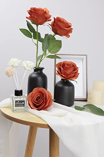 JUSMAI 30pcs Roses Artificial Flowers Burnt Orange Fake Roses Flowers with Long Stems Silk Flowers for Wedding Bouquet Centerpices Decorations Party Bridal Baby Shower Home Decor - color: Burnt Orange, size: 30PCS
