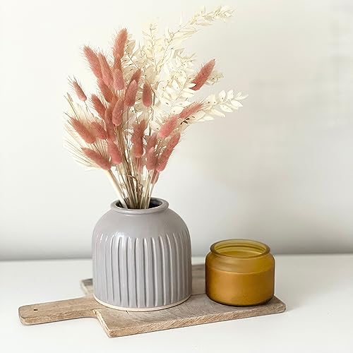 60pcs Dried Bunny Tails Flowers Red Brown Pampas Grass Natural Dried Floral Arrangement Dry Flowers for Halloween Christmas Boho Decor Home Wedding DIY… - color: Red Brown