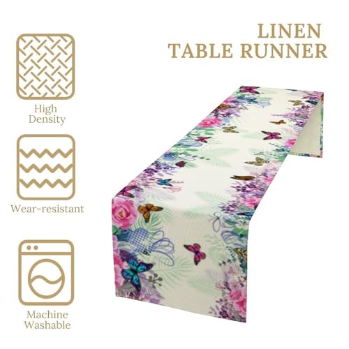 Butterfly Table Runner,Wildflowers Floral Butterflies Spring Seasonal Decor Table Runner for Home Indoor Outdoor Kitchen Holiday Party Wedding Decor 13x36 Inch - color: Butterfly-6, size: 13x36in