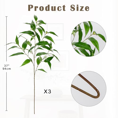 Briful Artificial Eucalyptus Stems with Seeds Real Touch Fake Branches for Vase 3 Packs Faux Greenery Stems for Home Decor Indoor Farmhouse Wedding Centrepieces, Green - color: Green