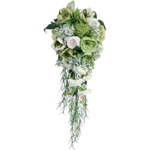 9.1 Inch Cascading Bridal Bouquet Waterfall Cascade Wedding Bouquet Bride with Artificial Rose Peony Flower Rustic Boho Wedding Ceremony Bouquet Sage Green - color: Sage Green