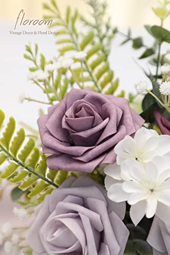 Floroom Artificial Flowers 25pcs Real Looking Plum Ombre Colors Foam Fake Roses with Stems for DIY Wedding Bouquets Bridal Shower Floral Centerpieces Party Tables Home Decorations - color: Shades of Plum