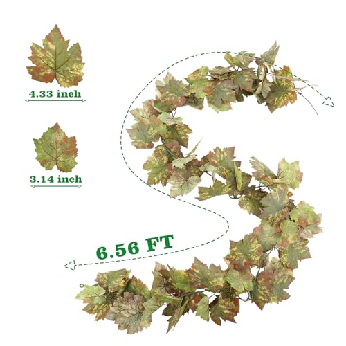 6.56ft 1pcs Artificial Grape Leaf Garland, Autumn Artificial Fake Grapes Vines, Hanging Plant Grape Vines Decor for Home Wedding Party, Garland Decoration, Photo Wall Display - color: Green and Yellow-1pc (No Grapes)