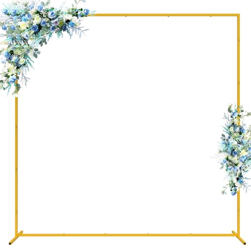 Wokceer Wedding Arch Backdrop Stand Square 6.6FTx6.6FT Gold Metal Balloon Arch Stand Garden Arbor Backdrop Frame for Wedding Birthday Party Baby Shower Photo Booth Background Decoration - color: Gold, size: 6.6FT x 6.6FT