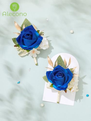 Alecono Boutonniere for Men, Set of 2 Navy Blue Corsages for Men Groom Bridegroom, Artificial Flowers for Prom Graduation Ceremony Anniversary - color: Navy Blue, size: Boutonniere 2pcs