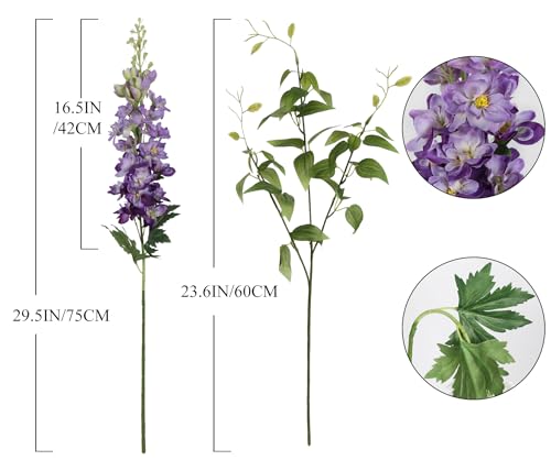 8PCS Purple Delphinium Artificial Flowers with Clematis Greenery Long Stem Flowers 29.5" Dark Purple Artificial Flowers for Wedding Centerpieces Silk Flowers for Home Decor Indoor (Purple) - color: Dark Purple