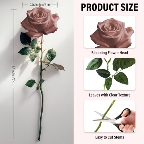 20PCS Artificial Roses with Long Stems - Realistic Silk Flowers, Fake Roses Real Touch Bouquet of Roses for Mother's Day, Home Decor, Bridal Wedding Party, Bulk Faux Rose Flowers (Dusty Rose) - color: Dusty Rose, size: 20 PCS