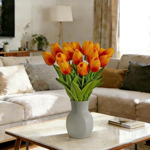 20pcs Orange-Red Faux Tulips Flowers 13 Inch For Mother's Day Easter Gifts in Home Kitchen Wedding Dining Table Decorations - color: Orange-red