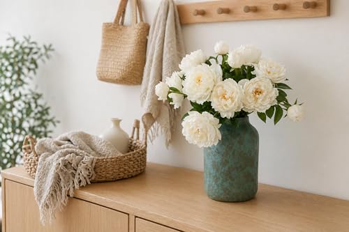 4 Pcs Silk Peonies Artificial Flowers Bulk Faux Peony Bouquet Fake Flower for Wedding Bridal Shower Centerpieces DIY Floral Arrangements Home Party Decorations (White) - color: White