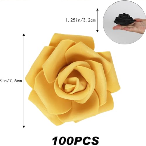 Black and Gold Roses Artificial Flowers100pcs Foam Roses Flower Heads 3inch Stemless Fake Flowers Bulk for DIY Crafts,Baby Shower Centerpieces Wedding Home Party Decor (Black,Gold) - color: Black,gold