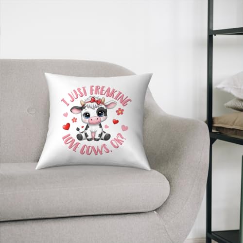 Fokongna I Just Freaking Love Cows. ok? Decoration Pillow Covers, Cute Farmhouse Animal Pink Cow Perfect for Girls' Rooms Beds Chairs Sofas Pillowcase 18 x 18 Inch - color: Pink Cow
