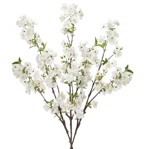 39" Tall Cherry Blossom Branches for Vase Faux Cherry Flowers White Peach Blossom for Floral Arrangements Artificial Apple Blossom Silk Tall Stems for Home Wedding Table Decor-3 Pcs - color: L-white #3