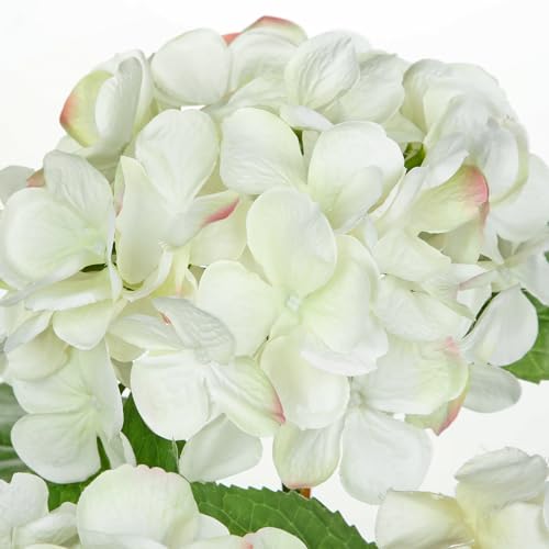 White Artificial Hydrangea Flowers 18.8 Inch Long with 6 Inch Full Realistic Bloom Lifelike Silk Faux Hydrangea Stems for Wedding Bouquet, Table Centerpieces, Party Decor, Home Indoor Decoration - color: Green White