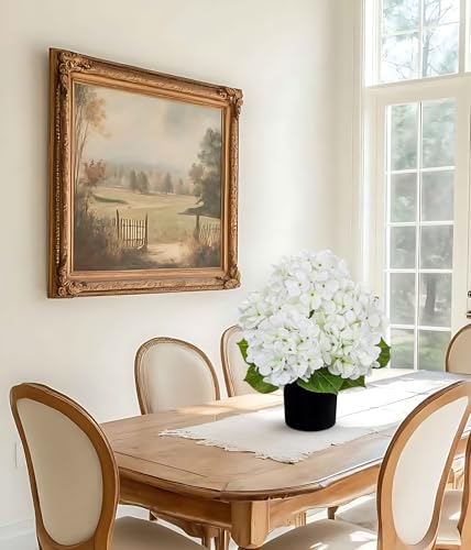 Hollyone White Hydrangea Artificial Flowers in Pots 15.7" Five-Head Faux Silk Hydranges Flower Arrangements for Indoor Home Office Kitchen Table Centerpieces Wedding Decorations - color: White, size: 5 Head Hydrangea