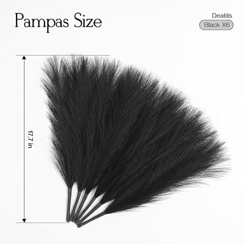 Ureymx Faux Pampas Grass Decor 17.7 Inch 6pcs, Artificial Pampas Grass Fluffy Home Decor, Short Vase Room Decor pompous Grass Flower Arrangement for Boho Home Wedding Decoration (Black) - color: Black, size: 17 Inch 6 Pcs