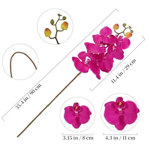 IPOPU Hot Pink Orchid Artificial Flowers 35.4" Real Touch Fake Orchid Latex Realistic Flowers Phalaenopsis Branches for Home Party Wedding Bridal Shower Decoration, 2pcs Hot Pink - color: Hot Pink