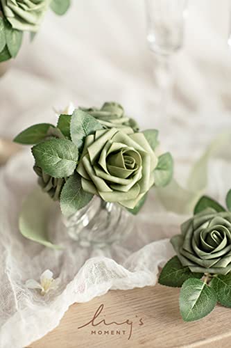 Ling's moment Artificial Roses, Elf Green, 3 Inch 50 Pcs | Foam Material, With Stems, DIY Floral, Wedding/Party Decor, Centerpieces/Bouquet - color: Gn- Elf Green, size: 50Pcs