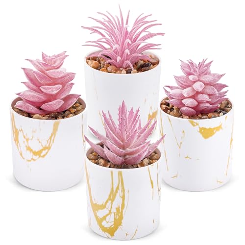 Der Rose Set of 4 Succulents Plants Artificial for Office Desk Accessories for Women Pink Home Decor - color: 4-pink