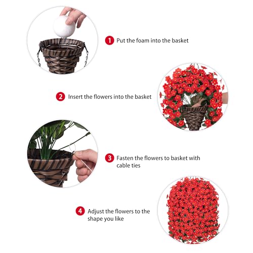 HyeFlora Artificial Fake Hanging Flowers Plants Basket for Outdoor Outside Spring Summer Decor, Faux Silk Red Daisy Flower Look Real UV Resistant Orchid Vine Plant for Porch Garden Yard Patio Home - color: Red Daisy