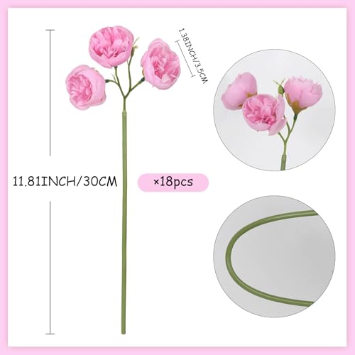 IPOPU Ranunculus Artificial Flowers 18 PCS Silk Peonies Flowers Artificial Peonies Faux Ranunculus for for DIY Wedding Bouquet Bridal Shower Filler Flowers Décor(Dark Pink) - color: Dark Pink