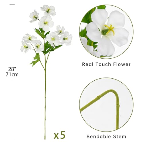 Hollyone 9 Heads White Artifical Lilies Flowers 5Pcs Faux Stargazer Lily Flowers Plants Bush Arrangement Bouquets Fake Lily Stem Plant for Indoor Home Decor Table Office Party Wedding Decoration - color: White