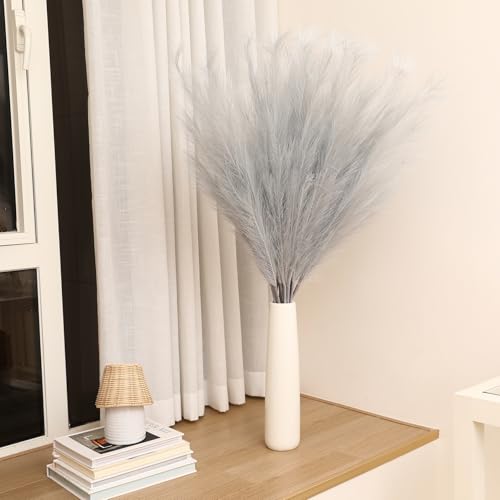 Wertuirk Silver Pampas Grass Decor, 8 Pcs 45 Inch Tall Large Faux Pompous Grass, Long Artificial Flowers for Floor Vases, Wedding Centerpieces, Baby Shower and Home Decoration (Silver) - color: Silver