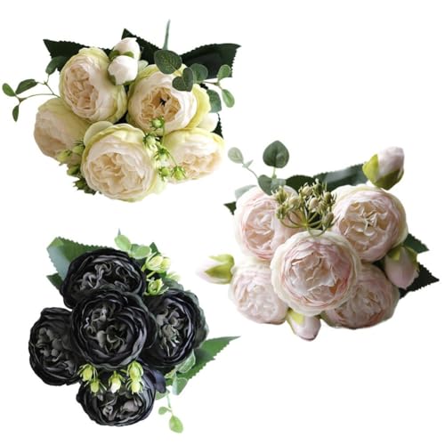 Silk Rose Peony Bouquet, 5 Heads Artificial Flowers for Wedding Centerpieces, Home Decor, Party Table Decoration, Realistic Faux Floral Arrangement, 12 Inch LongStem (Purple)