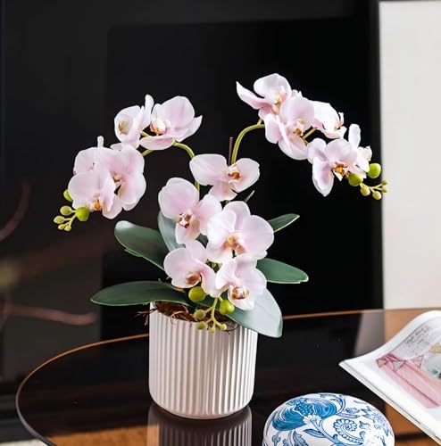 5pcs Pink Artificial Orchid Flower Stems with Real Touch for Vase, Fake Orchid Stems Arrangment for Wedding Bouquets Party Decor Home Office Farmhouse Decorations (Pale Pink) - color: Pale Pink