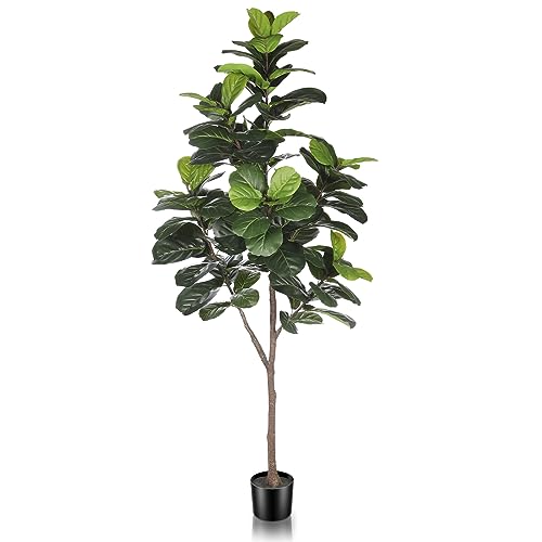 LYERSE Artificial Fiddle Leaf Fig Tree - 6.5ft Faux Ficus Lyrata Plant with 108 Fiddle Leaves Fake Fig Silk Tree in Pot Artificial Tree for Indoor Outdoor Home Office Perfect Housewarming - size: 6ft 6in