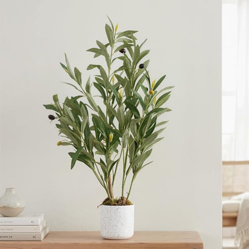 2ft Artificial Olive Tree with Pot, Lifelike Leaves & 8 Fruits, Small Artificial Olive Tree Indoor for Living Room Decor, Evergreen Fake Plants for Christmas Home Decor - size: 4in