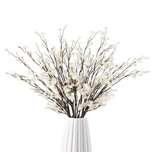 White Babys Breath Artificial Flowers,10PCS Realistic Fake Gypsophila Flowers Bulk 22.8" Long Stem Silk Flowers for Wedding Bouquets Home Party Centerpieces Decorations (White) - color: White