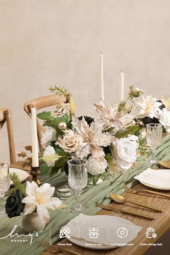 Ling's moment Christmas Flowers Artificial, White Poinsettias Artificial Christmas Flowers and Greenery Deluxe Combo for DIY Wedding Bridal Bouquet, Centerpieces, Home, Floral Arrangement Decor, etc. - color: Grn-champagne Chrismas, size: Deluxe