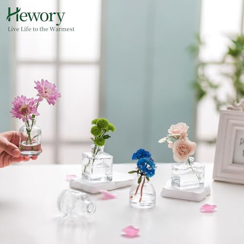 Small Glass Bud Vases for Centerpieces - Hewory 20pcs Clear Sturdy Cute Flower Vases Bulk, Mini Bottle Vase for Wedding Home Decor Birthday Party Events Mother's Day Bridal Shower Gifts Table Decor - color: Clear, size: Mini-20pcs