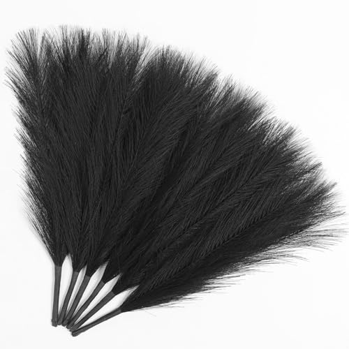 Ureymx Faux Pampas Grass Decor 17.7 Inch 6pcs, Artificial Pampas Grass Fluffy Home Decor, Short Vase Room Decor pompous Grass Flower Arrangement for Boho Home Wedding Decoration (Black) - color: Black, size: 17 Inch 6 Pcs