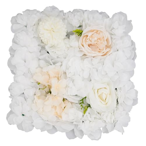 12Pcs Artificial Flower Wall Panel 3D Floral Backdrop Walls15 X 15" Flower Wall Decor Panel Flower Backdrop for Party Home Background Decor, White & Champagne - color: White, Champagne