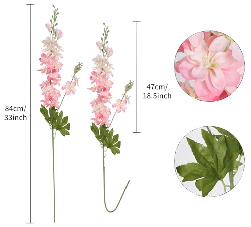 6PCS Pink Artificial Flowers 33" Pink Delphinium Silk Flowers Long Stem Fake Pink Flowers for Wedding Centerpieces for Home Tables Party Decor (Pink) - color: Pink