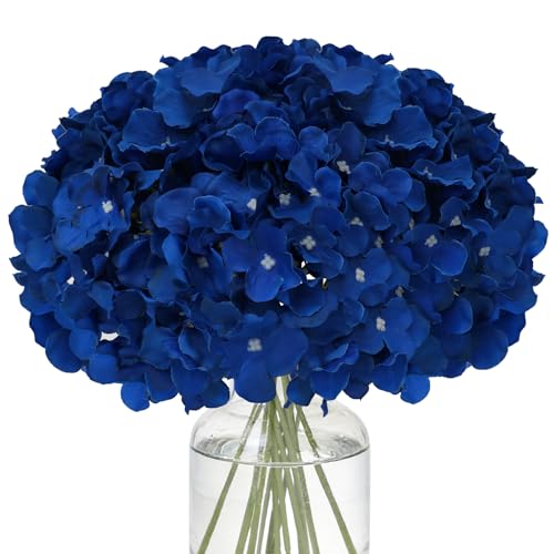 Fake Blue Hydrangea Artificial Flowers - Faux Silk Hydrangeas Flowers Heads with Stems Real Touch for Home Wedding Party Table Decor(Royal Blue,Pack of 10) - color: Royal Blue