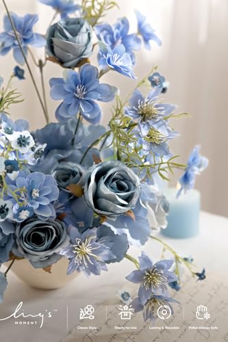 Ling's moment Artificial Greenery Stems Box Set, Faux Greenery Picks for DIY Bridal Bouquets Wedding Floral Arrangement Table Centerpieces, Navy Blue & Dusty Blue - color: Filler Flower Combo- Navy Blue & Dusty Blue