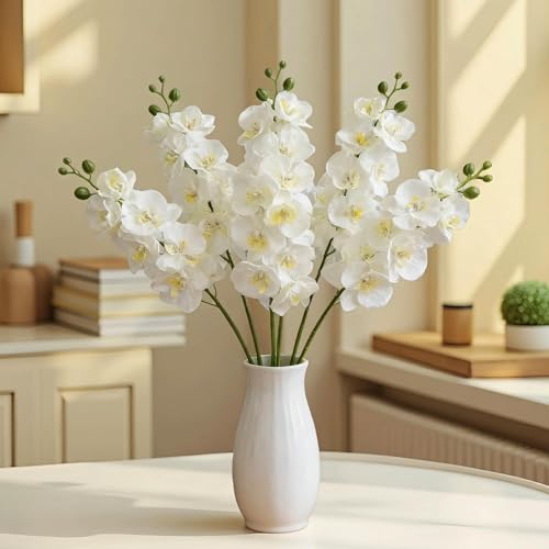 HCTCPALS Artificial Flowers for Outdoors 6 Pcs Orchids Plant Realistic Silk Fake Flowers for UV Resistant Faux Plants Outdoor Indoor Outside Front Porch Hanging Planter Decoration-38" White - color: Orchid White