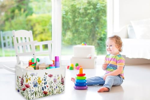 Rectangular Kids Baskets,Flower Basket.Cute Bins for Girls, Butterfly Basket with Handles.Books Basket,Gifts Bin. (Flower cluster) - color: Flower cluster