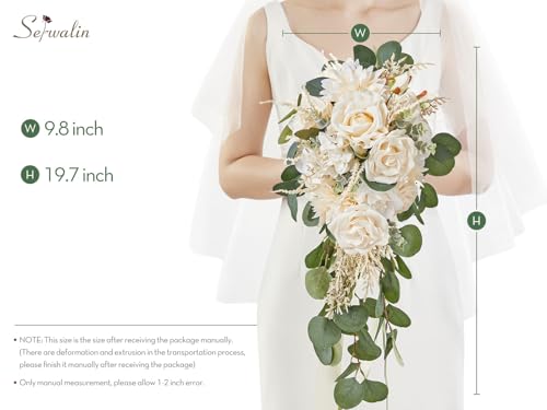 Serwalin 9.8in Wedding Bouquets for Bride, Boho Champagne Roses & Dahlia Flowers for Wedding Decoration - color: Boho Champagne