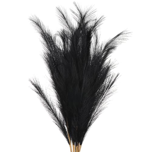 PATIKIL 37.8in Tall Pampas Grass Decor, 7pcs Large Artificial Pampas Grass Bulk Long Fluffy Faux Pampas Grass Dried for Home Boho Decor Vase Wedding Wall Ground, Black - color: Black