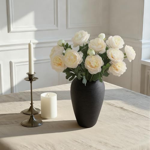 KBREE Ranunculus Artificial Flowers, 5 Pcs Faux Ranunculus Real Touch Stems, Fake Peony Flowers for Wedding DIY Bouquets, Centerpieces, Bridal Shower Decorations & Spring Home Decor (Light Champagne) - color: Light Champagne