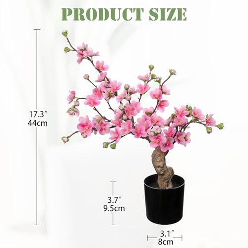 Faux Cherry Blossom Decor Pink Silk Flowers Arrangement 17.3" Small Cherry Blossom Flowers Tree Realistic Artificial Flowers with Vase Pot Fake Flowers for Home Office Table Centerpiece Wedding Decor - color: Pink #1, size: 17.3 inch