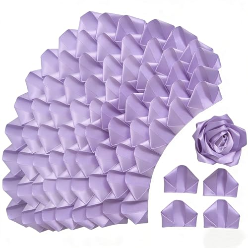 300Pcs Premade Satin Ribbon Rose Petals Half-Finished for Eternal Rose DIY Ramos Forever Flowers Bouquets Everlasting Floral,for Wedding,Anniversary,Birthday (300 Pcs Light Purple) - color: 300 Pcs Light Purple