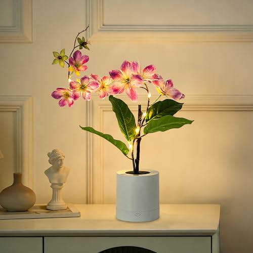 WSYEAR Purple Artificial Jasmine LED Flower Pot - Lighted Floral Decor for Wedding, Christmas, Home Decor,Night Light for Bathroom Kitchen Office Living Room Table Decor Indoor Outdoor - color: Jasmine