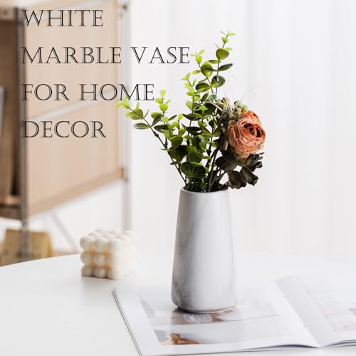 Marble White Vase - 6“ White Ceramic Flower vase, Boho Vases for Pampas Grass, Minimalist Modern vases for Home Decor, Table Shelf Living Room Farmhouse Decor - color: Marble White, size: Small