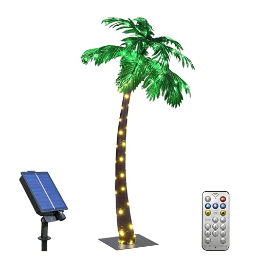 Lightshare 5FT 96L Solar Gorgeous Palm Tree Artificial Lighted Palm Tree, 56LED Lights, Decoration for Office, Home, Party, Christmas, Nativity, Outside Patio - size: 5ft 1in