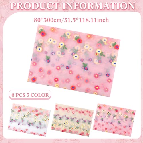 6 Pcs Embroidery Daisy Tulle Table Runners Bohemian Country Florals Tulle Lace Table Runner 120 Inch 10 Ft White Champagne Pink Lace Fabric for Home Dining Wedding DIY Craft - style: Daisy